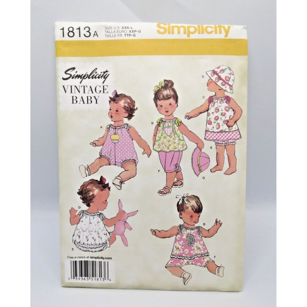 Simplicity Vintage Baby Romper, Dress, Hat ..Sewing Patern 1813 A 2012 Uncut